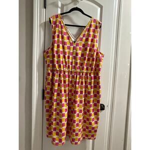Tocca Pink & Yellow Geo Print Fit & Flare Dress w/ Pockets - EUC 20W